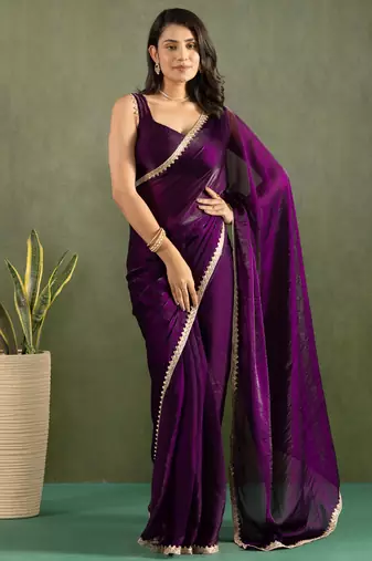 Lavender color chiffon fabric ready to wear saree for graceful bollywood style saree