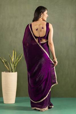 pre-stitched lavender chiffon saree graceful style saree 2