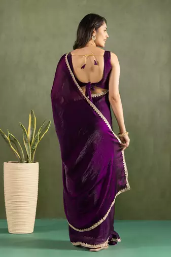 pre-stitched lavender chiffon saree graceful style saree