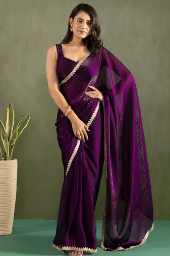 pre-stitched lavender chiffon saree graceful style saree