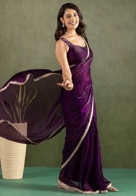pre-stitched lavender chiffon saree graceful style saree 5