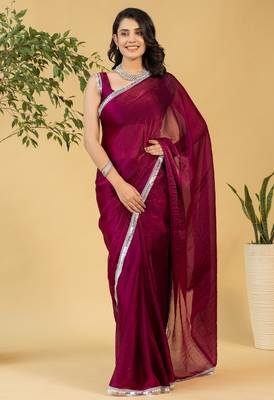 ready made maroon chiffon saree graceful style saree 1