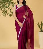 ready to wear maroon color chiffon fabric saree for graceful bollywood style saree