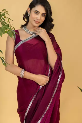 ready made maroon chiffon saree graceful style saree