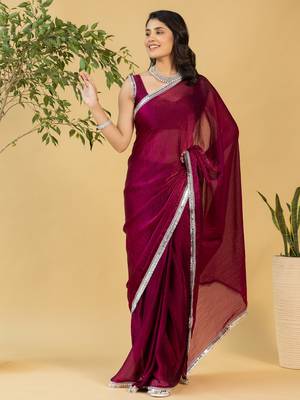 ready made maroon chiffon saree graceful style saree 4