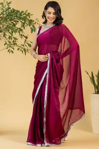 ready made maroon chiffon saree graceful style saree