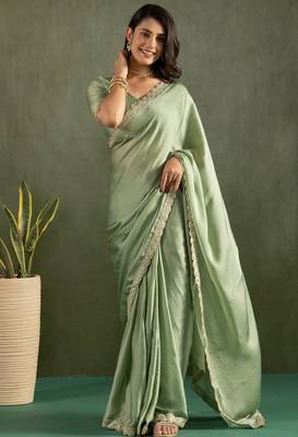 pre draped pista chiffon saree graceful style saree 1
