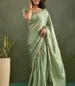 ready to wear pista color chiffon fabric saree for graceful bollywood style saree