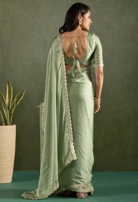 pre draped pista chiffon saree graceful style saree 2
