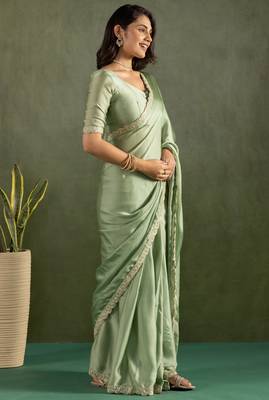 pre draped pista chiffon saree graceful style saree 5
