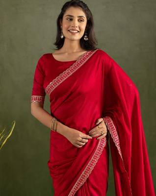 ready to wear red color chiffon fabric saree for graceful bollywood style saree 3