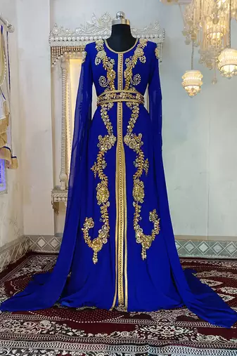 Royal blue designer moroccan wedding kaftan