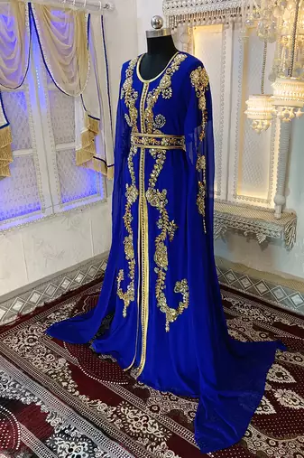 Royal blue designer moroccan wedding kaftan