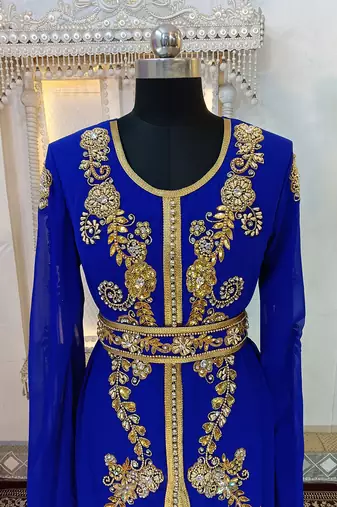 Royal blue designer moroccan wedding kaftan