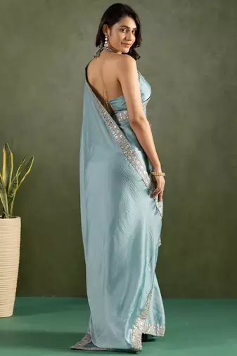 ready made pastel blue chiffon saree graceful style saree