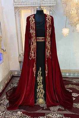 Maroon and black islamic wedding designer moroccan kaftan 1