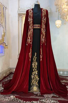 Maroon and black islamic wedding designer moroccan kaftan 2