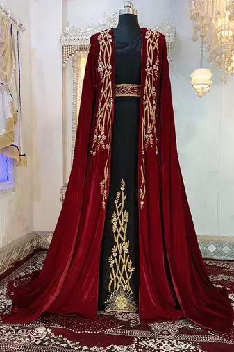 Maroon and black islamic wedding designer moroccan kaftan