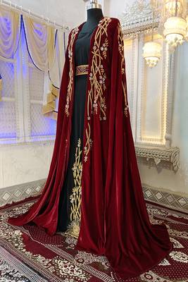 Maroon and black islamic wedding designer moroccan kaftan 3