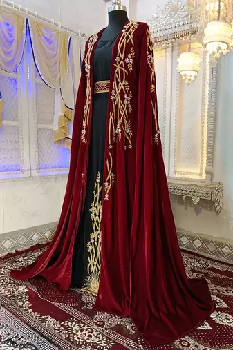 Maroon and black islamic wedding designer moroccan kaftan