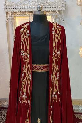 Maroon and black islamic wedding designer moroccan kaftan 4