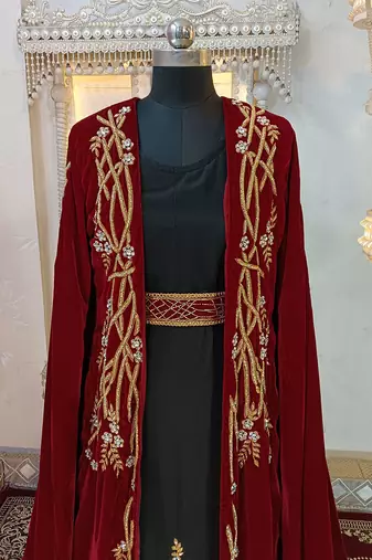 Maroon and black islamic wedding designer moroccan kaftan