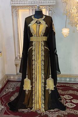 Black and gold designer moroccan party wear kaftan 1