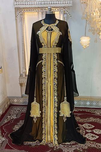 Black and gold designer moroccan party wear kaftan