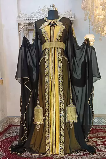 Black and gold designer moroccan party wear kaftan