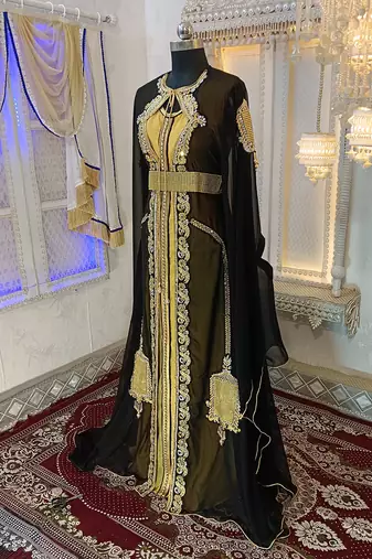Black and gold designer moroccan party wear kaftan