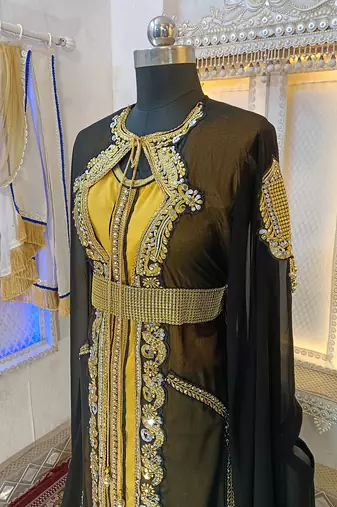 Black and gold designer moroccan party wear kaftan