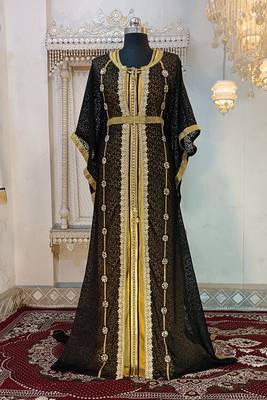 Black and gold islamic wedding designer moroccan kaftan 1