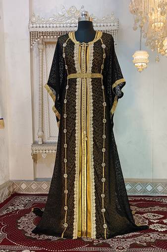 Black and gold islamic wedding designer moroccan kaftan