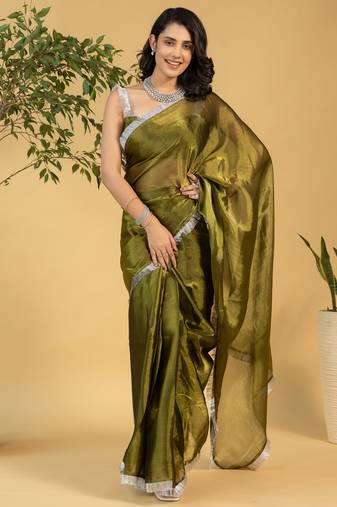 Mahendi color chiffon fabric ready to wear saree for graceful bollywood style saree