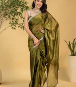 ready to wear mahendi color chiffon fabric saree for graceful bollywood style saree