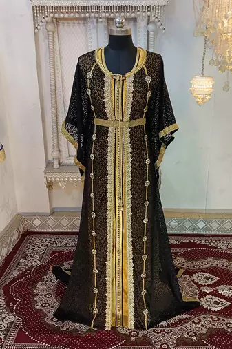 Black and gold islamic wedding designer moroccan kaftan