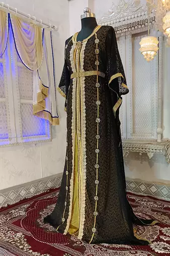 Black and gold islamic wedding designer moroccan kaftan