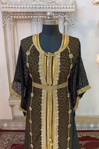 Black and gold islamic wedding designer moroccan kaftan