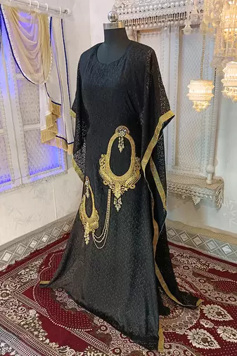 Black designer embroidery islamic takchita kaftan