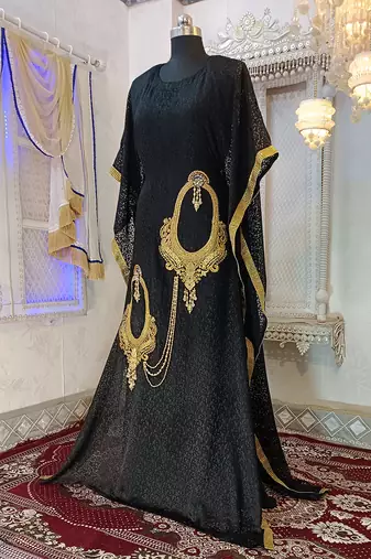 Black designer embroidery islamic takchita kaftan