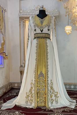 White and gold unique wedding moroccan kaftans 1