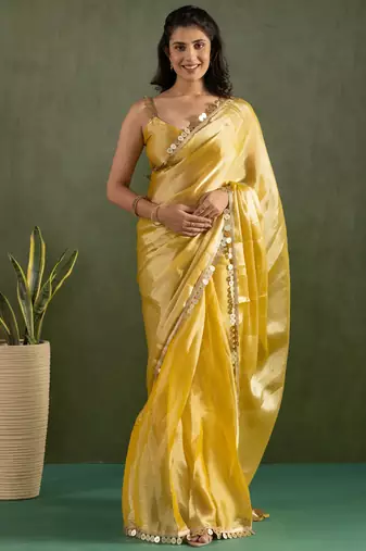 Yellow chiffon ready to wear saree