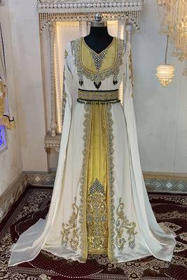 White and gold unique wedding moroccan kaftans 2