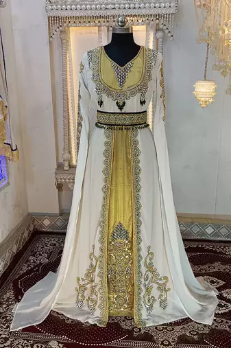 White and gold unique wedding moroccan kaftans