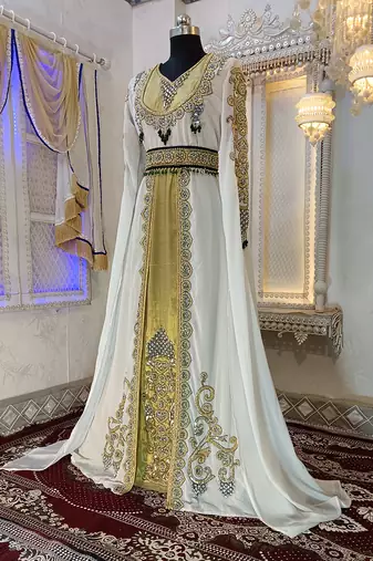 White and gold unique wedding moroccan kaftans