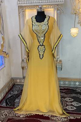 Beige and black designer islamic takchita kaftan 1
