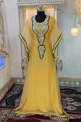 Beige and black designer islamic takchita kaftan