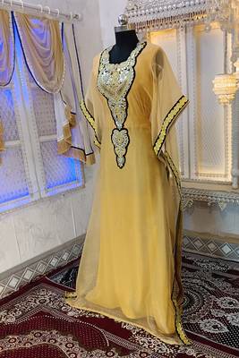 Beige and black designer islamic takchita kaftan 2