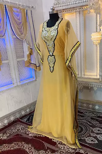 Beige and black designer islamic takchita kaftan