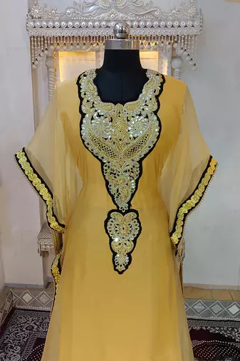 Beige and black designer islamic takchita kaftan